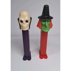 Vintage Pez Dispensers Halloween Skull Vampire Witch Lot Of 2